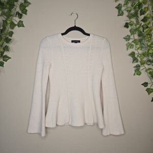 Ann Taylor Cream Flared Bell Sleeve Wool Blend Cable Knit Peplum Sweater Sz XS